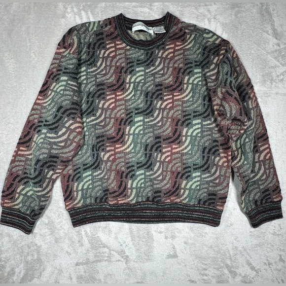 Vintage Men’s Jhane Barnes Menswear Wool Blend Geometric Grandpa Sweater Medium - Picture 1 of 16